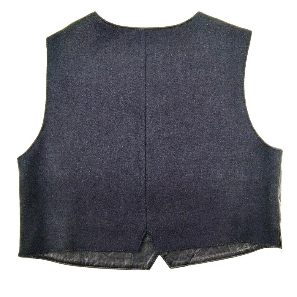 Vintage 1990s GAP Genuine Leather Vest Black Wool Back Button Front Womens S - Picture 2 of 9